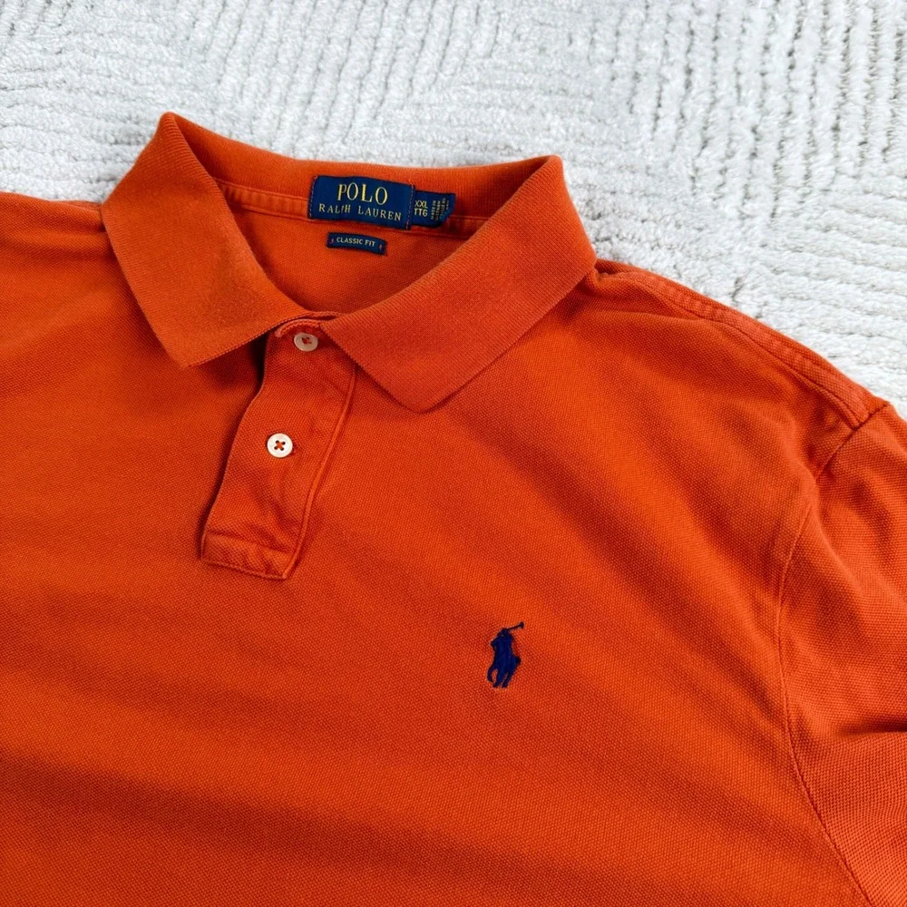 Polo Ralph Lauren Polo Shirt Men XXL Orange Classic Fit Cotton Preppy Golf Fratt